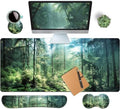 4-Piece Extended Large Mouse Pad Set for Women Men with Green Forest Design Includes 35.4 x 15.7 XXL Large Mouse Pad Keyboard Wrist Rest Mouse Wrist Support and Coaster for Office Home by HaoSiTeck