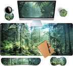 4-Piece Extended Large Mouse Pad Set for Women Men with Green Forest Design Includes 35.4 x 15.7 XXL Large Mouse Pad Keyboard Wrist Rest Mouse Wrist Support and Coaster for Office Home by HaoSiTeck