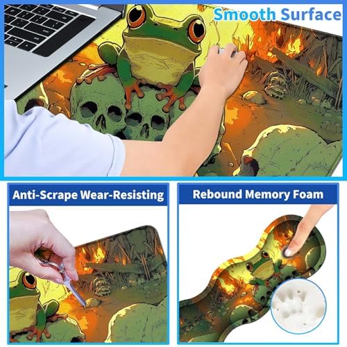 4Pcs Memory Foam Keyboard Wrist Rest Desk Mat Set, Flaming Frog Skull - Image 3