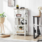 MNEETRUNG Small Bookshelf,4 Tier Industrial Bookcase with Metal Frame and Backboard,Narrow White Book Shelf,Book case for Small Spaces,Living Room,Bedroom and Home Office - Image 3
