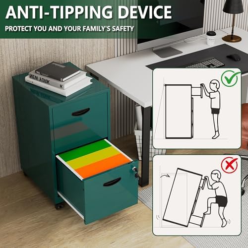 Polup 2 Drawer Rolling File Cabinet with Lock for Home Office - Image 6