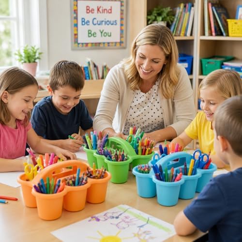 6 Pack Classroom Caddy With Handle for School Supplies, Pastel - Image 5