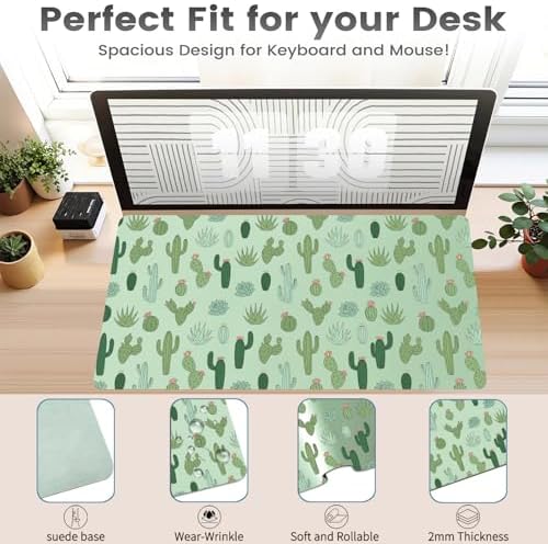 Desert Plant Print Office Desk Mat 31.5" x 15.7" Desktop Mat PU Leather Large Mouse Pad White Mousepad Non-Slip Table Mat for Girls, Women, Home, Work, Computer, and Gaming - Image 3