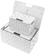 Sorbus Storage Basket with Lid, 3-Piece Woven Set for Shelves (White) - Image 5