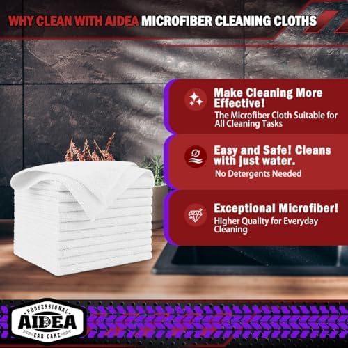 AIDEA Microfiber Cleaning Cloth White, 400PK, Shop Towels 12×12" - Image 2