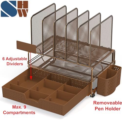 Simple Houseware Desk File Organizer for Office Supplies w/Drawer, Copper - Image 3