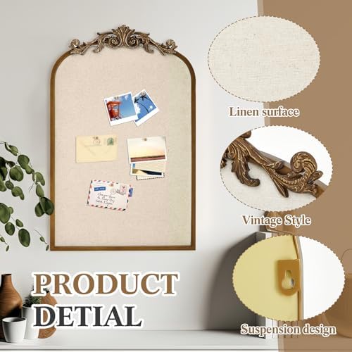 Wonderjune Linen Display Pinboard, Arch, 19" X 31", Antique Gold - Image 3
