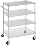 Finnhomy 4 Tier Heavy Duty Commercial Grade Rolling Cart with Handle Bar, Metal Wire Utility Cart with Wheels, Service Trolley on Wheels, Shelf Size 24" D x 36" W, NSF, Chrome by Finnhomy