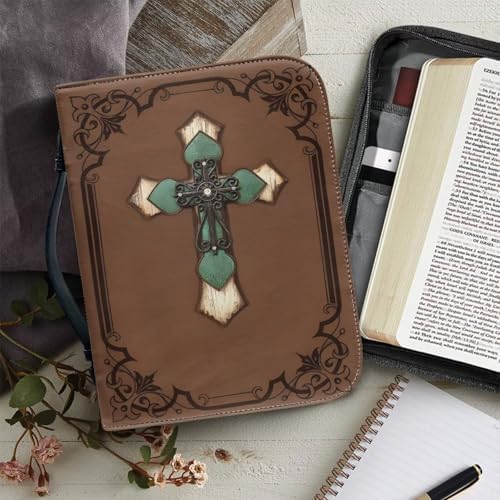 Retro Blue Cross Bible Cover Case for Women Fashion PU Leather Bible Book Case Lightweight Portable Brief Case Stationary Supplies Storage - Image 5