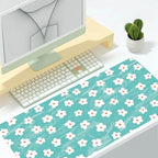 Turquoise Daisy Office Desk Mat 31.5" x 15.7" Desktop Mat PU Leather Large Mouse Pad White Mousepad Non-Slip Table Mat for Girls, Women, Home, Work, Computer, and Gaming - Image 2