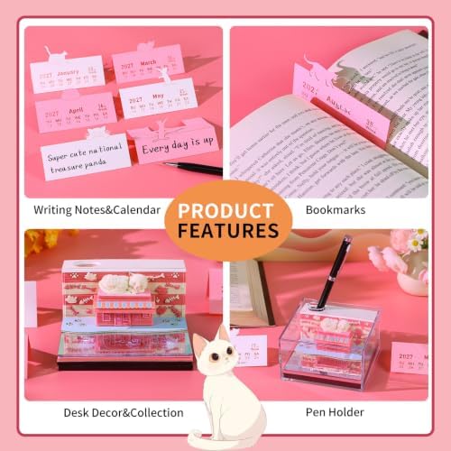 3D Calendar 2027,Time Piece Calendar 2027 With LED Lights,3D Art Calendar Memo Pad,Cat Home Desktop Decoration,Tear-Away 3D Paper Art Notepad,Christmas Gift,New Year Gift (Sweet-Dream Cat Home) - Image 5