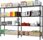 4 Tier Storage Racks Shelving, Heavy Steel Pantry Shelves, Adjustable Wire Shelving Rack, Suitable for Garage, Kitchens, Offices, 58" W x 14" D x 59" H, Black by Unknown
