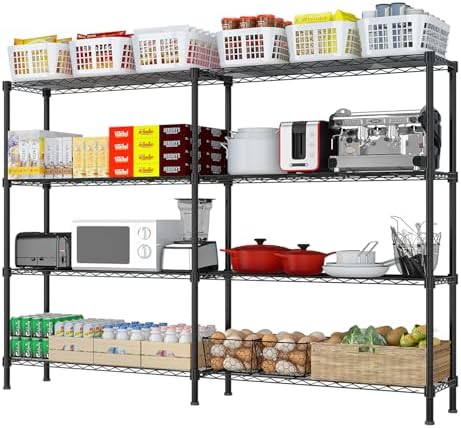 4 Tier Storage Racks Shelving, Heavy Steel Pantry Shelves, Adjustable Wire Shelving Rack, Suitable for Garage, Kitchens, Offices, 58" W x 14" D x 59" H, Black by Unknown