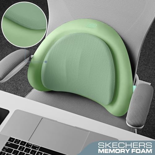 Skechers Lumbar Pillow Premium Memory Foam, Double-Layer-Office Chair Cushion for Tailbone Pain Relief,Butt Pillow for Office Chair,Car seat Cushion,Long Sitting Office Workers,and Car Drivers,Green - Image 4