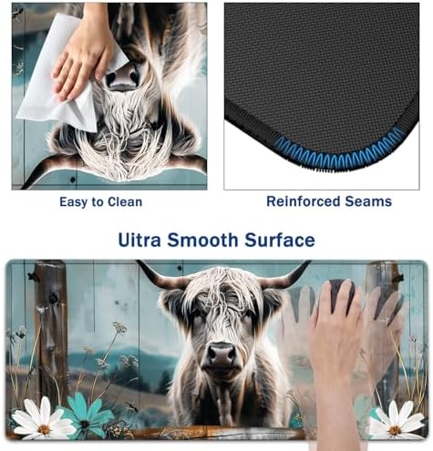 Large Mouse Pad + Keyboard Wrist Rest Set, Extended Gaming Mousepad (31.5X11.8 inch) with Non-Slip Rubber, Ergonomics Memory Foam Mouse Wrist Rest Support, Highland Cow Painting XXL Desk Pad - Image 3