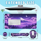 Cherry Blossoms Desk Mat Set Mount Fuji Purple Sky Mouse Pad with Wrist Rest 4in1 Desk Mat for Desktop Ergonomic Keyboard Wrist Support Anti-Slip Computer Ergonomic Mouse Pad Home Office Gaming - Image 2
