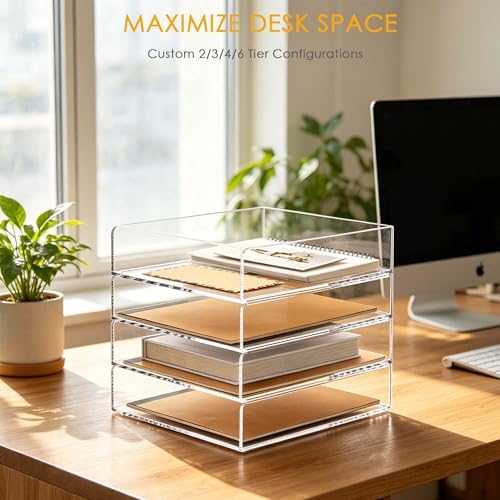 Acrylic Paper Organizer Letter Tray, Stackable Desk Organizer, 4-Tier - Image 4