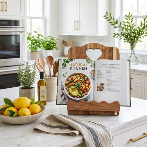 Wooden Cookbook Stand, Scalloped Recipe Book Holder for Counter - Image 4