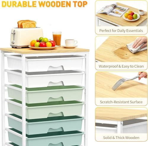 SUNALLY Rolling Cart With 8 Drawers,Storage Drawer Cart for Craft Art,Green - Image 4