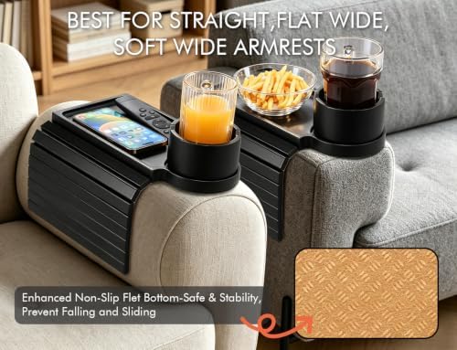 GHKINMAL 2 Packs Couch Arm Tray,Clip on Sofa Table,Fits Arm 6.3" Over,Black - Image 3