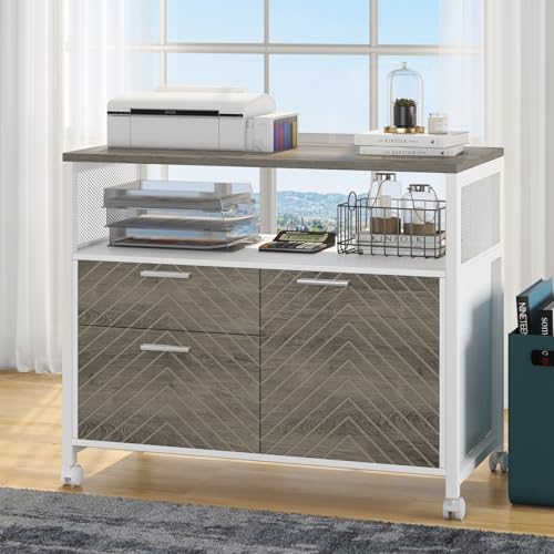 Tribesigns Modern File Cabinet with Drawers for Letter-Sized File and Door, Lockable lateral Filing Cabinet Printer Stand with Storage Shelves and with Rolling Caster for Home Office (Oak) - Image 3