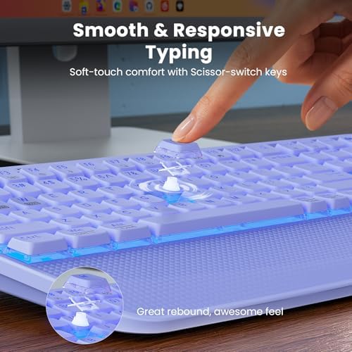 Purple Keyboard and Mouse Wireless Combo, 4000mAh Rechargeable Backlit Quiet Keyboards mice Set, USB Ergonomic Key Board with Wrist Rest & Phone Holder for PC, Mac, Windows, Natural Soft Typing - Image 4