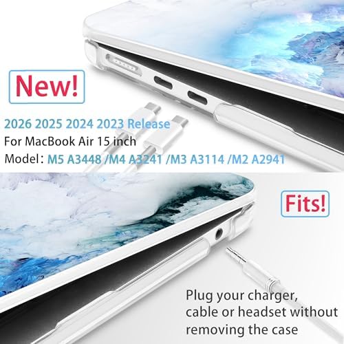 Mektron for 2026/2025/2024/2023 MacBook Air 15 INCH M5 A3448 /M4 A3241 /M3 A3114 /M2 A2941 Case, Printed Plastic Hard Shell Cover with 15.3" Liquid Retina Display Touch ID, Cloud & Lightning - Image 2