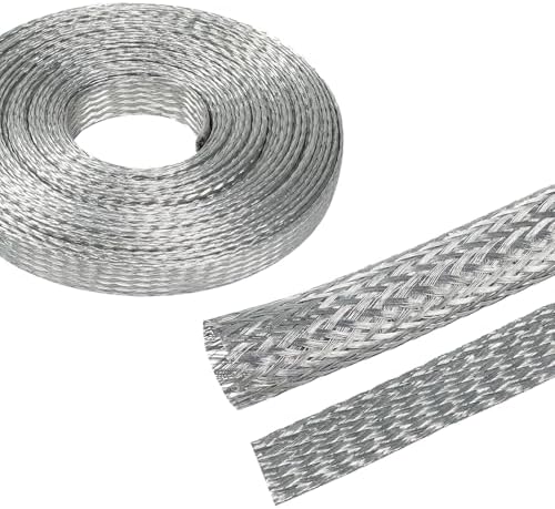 5/16" Wide Tinned Copper Braided Metal Wire Shielding Sleeve Ground Strap Automotive Flat Mesh Flexible Expandable Sheath (8mm ID-38ft) by BuyUneed