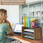 4-Tier Desk Organizer, Desk File Organizer with 5 Vertical File Holders, Office Desktop Organizer with 3 Level Paper Organizer Letter Tray, Wooden Desk Organizers and Accessories for Home Office - Image 7