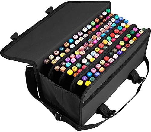 ADVcer Marker Case 120 Storage Holders, Foldable Extendable Oxford Lipstick Organizer with Carrying Handle, Shoulder Strap, QR Buckle, Zip Pocket for Copic, Prismacolor, Dry Erase, Color Paint Markers by ADVcer