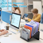 Delifox Inclined Desk File Organizer, 8-Section, Black - Image 7