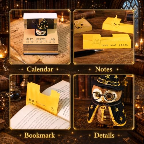 Time Piece Calendar 2027, 3D Sticky Notes Magic Owl Weekly Desk Calendar - Image 5