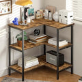 VECELO Corner Cabinet Table with 3 Tier Open Shelf, Multipurpose Display Organizer Storage Stand for Small Space Home Office Kitchen, Brown by VECELO