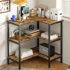 VECELO Corner Cabinet Table with 3 Tier Open Shelf, Multipurpose Display Organizer Storage Stand for Small Space Home Office Kitchen, Brown by VECELO