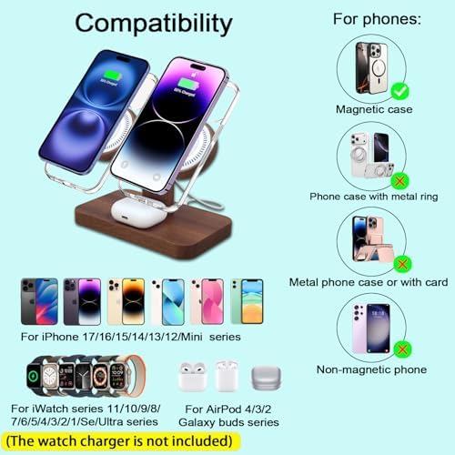 Wood Dual Phone Charging Station Compatible with Magsafe Charger - Image 2