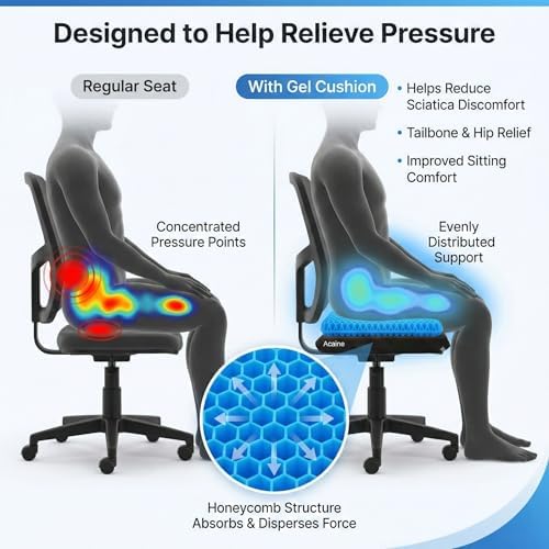 Extra Thick Large Pure Gel Seat Cushion for Long Sitting, Breathable Comfort Cushion for Back, Sciatica, Tailbone & Hip Pain Relief, Washable Portable Cushion for Office Chair, Car, Wheelchair - Image 4