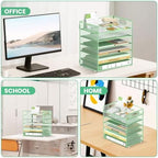 Daltack 6-Tier Paper Organizer for Desk with Handle, Green, 2 Pack - Image 6