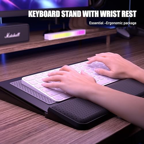 Computer Keyboard Stand with Wrist Rest & Storage Tray - Acrylic Keyboard Riser for Office Desk Accessories Decor, Ergonomic Keyboard Holder for Home Comfortable Typing - Fits All Keyboard Sizes - Image 2