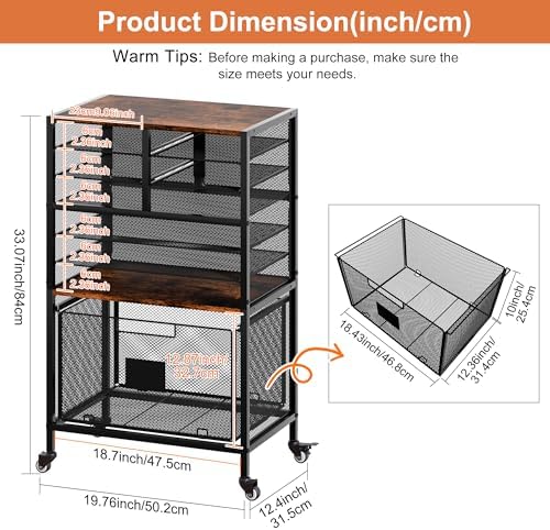 EasyPAG Rolling Cart with Storage Drawer, Under Desk Filling Cabinet with Mail Sorter, Pull Out Hanging File Rack for Letter Size Folders, Mobile Utility Craft Cart for Home Office, Black - Image 2