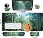 4-Piece Extended Large Mouse Pad Set for Women Men with Green Forest Design Includes 35.4 x 15.7 XXL Large Mouse Pad Keyboard Wrist Rest Mouse Wrist Support and Coaster for Office Home - Image 5