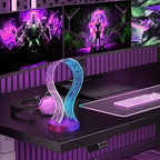 Lampeez Headphone Stand Headset Holder with Blue Pink LED Night Light Walnut Wood for Gamers, Music Lovers Gift Idea - Image 4