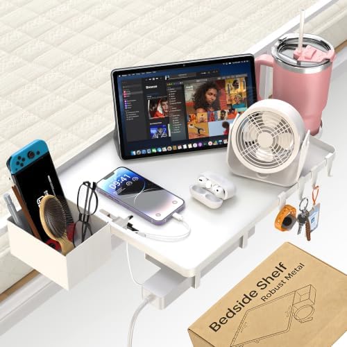 Bedside Shelf, Metal Shelf for Dorm Room Clip On Floating (White) by CouchCupHolder