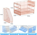 gianotter Desk Organizers and Accessories with File Holder, 4-Tier Desk Accessories & Workspace Organizers with Drawer and 2 Pen Holder, Paper Organizer for Office Supplies (Rose Gold) - Image 5