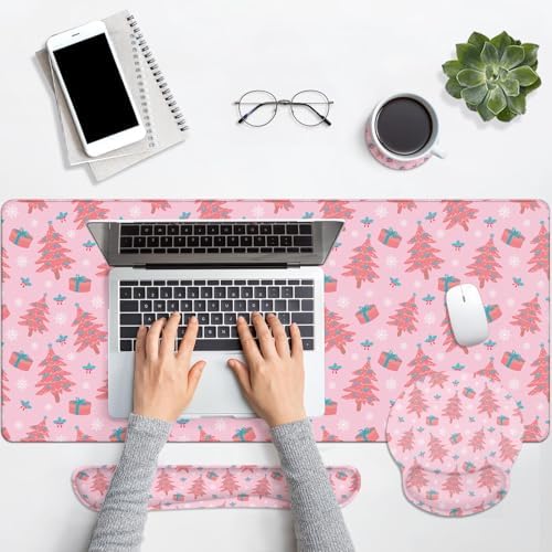 Britimes Keyboard Mouse Pad Set, 4 in 1 Desk Mat Set, Snowflakes Winter - Image 4