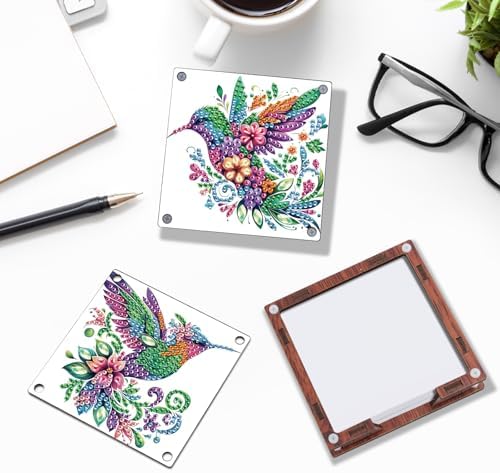 4pcs Flower Bird Butterfly Diamond Art Painting Note Box for Adults, Wooden DIY Sticky Notes Holder Kit with 480 Blank Notepads, Multi-Purpose Desk Organizer for Home Office, Study Thoughtful Gift - Image 6