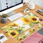 Large Gaming Mouse Pad+ Keyboard Wrist Rest Set, Ergonomics Memory Foam Mouse Mat Wrist Rest Support for Home Office, Waterproof Extended Mousepad 31.5x11.8in, Sunflower White Desk Pad - Image 7