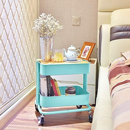 Melody House 2-Tier Metal Utility Rolling Cart, Storage Side End Table with Cover Board - Image 7