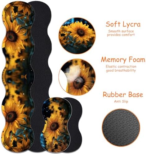 4 in 1 Mouse Pad Combo, Large Gaming Mouse Pad + Keyboard Wrist Support + Mouse Wrist Rest + Coaster, Table Pad with Stitched Edge Ergonomic Wrist Pad Set, Sunflower, You are My Sunshine - Image 4