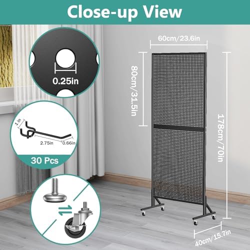 Peg Board Display Stand with Extra 32 Hooks 24" X70” Pegboard - Image 3