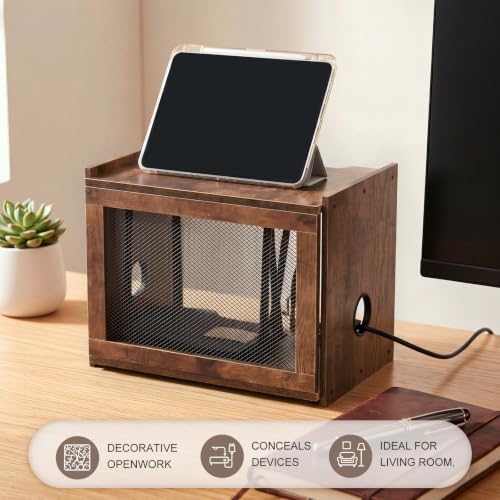 Router Shelf Wood, Wi-Fi Box Hider Box, Iron Wire Mesh Surface - Image 6